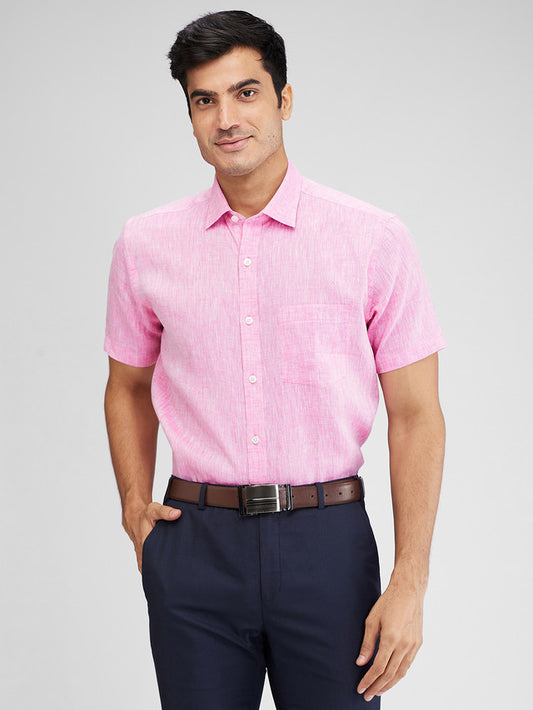 Park Avenue Men Pink Regular Fit Solid Linen Formal Shirt