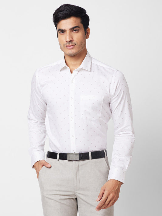 Park Avenue Men White Slim Fit Printed Formal Shirt