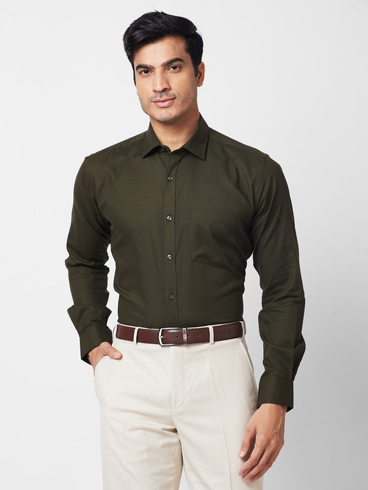 Park Avenue Green Structure Slim Fit Cotton Formal Shirt