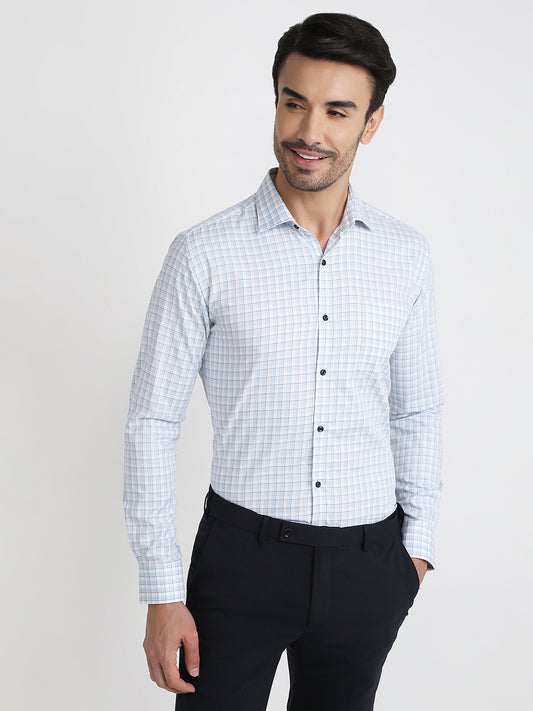 Park Avenue Men Blue Checks Slim Fit Cotton Formal Shirt