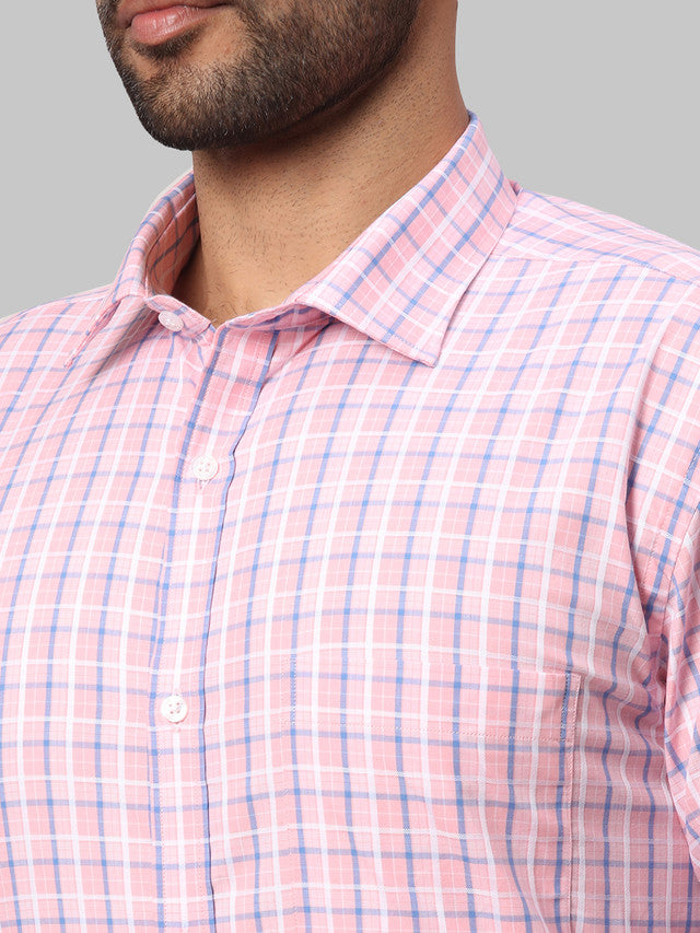 Park Avenue Men Pink Checkered Slim Fit Cotton Formal Shirt