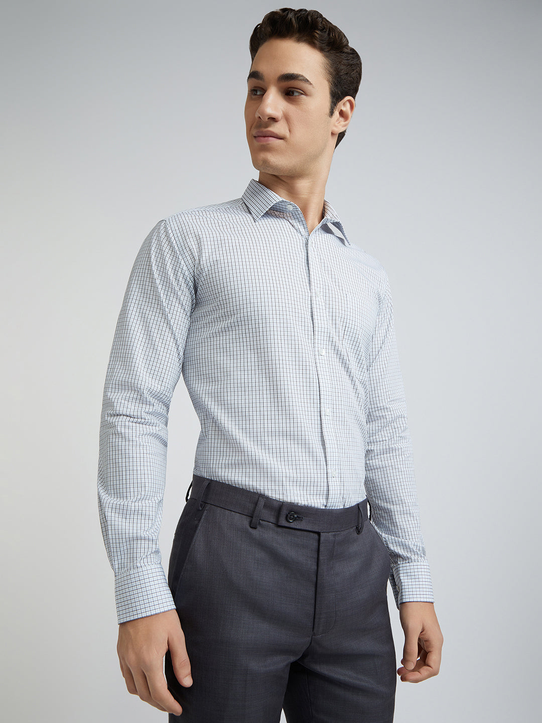 Park Avenue Blue Checks Slim Fit Cotton Formal Shirt