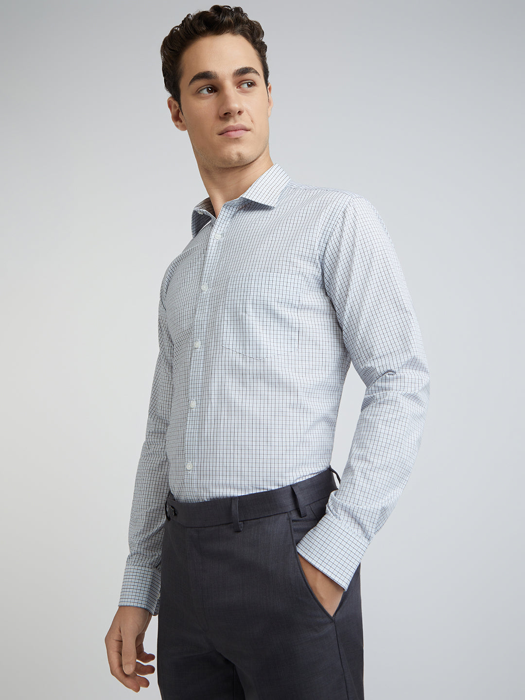 Park Avenue Blue Checks Slim Fit Cotton Formal Shirt