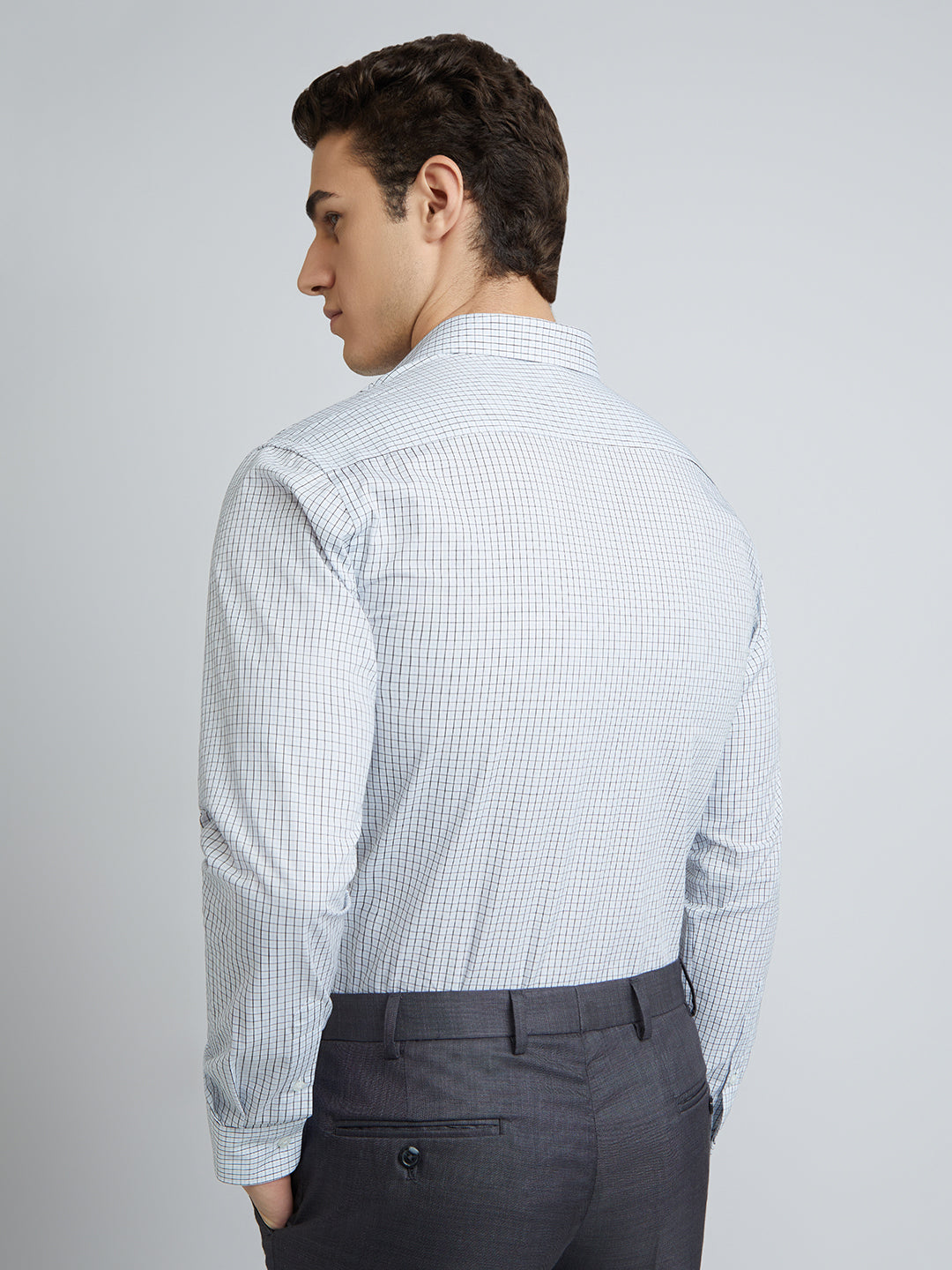 Park Avenue Blue Checks Slim Fit Cotton Formal Shirt