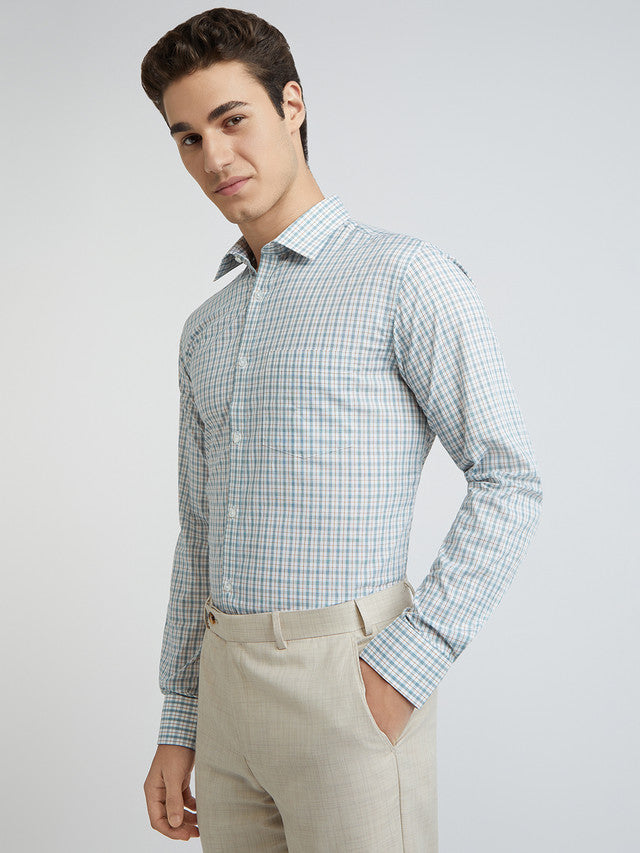 Men Green Slim Fit Checks Cotton Shirts