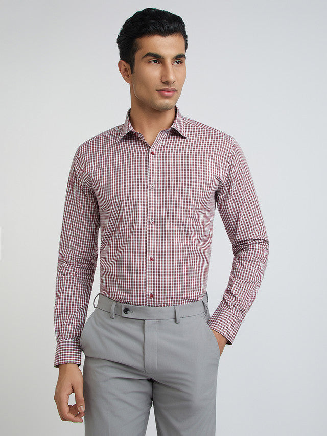 Men Maroon Slim Fit Checks Cotton Shirts