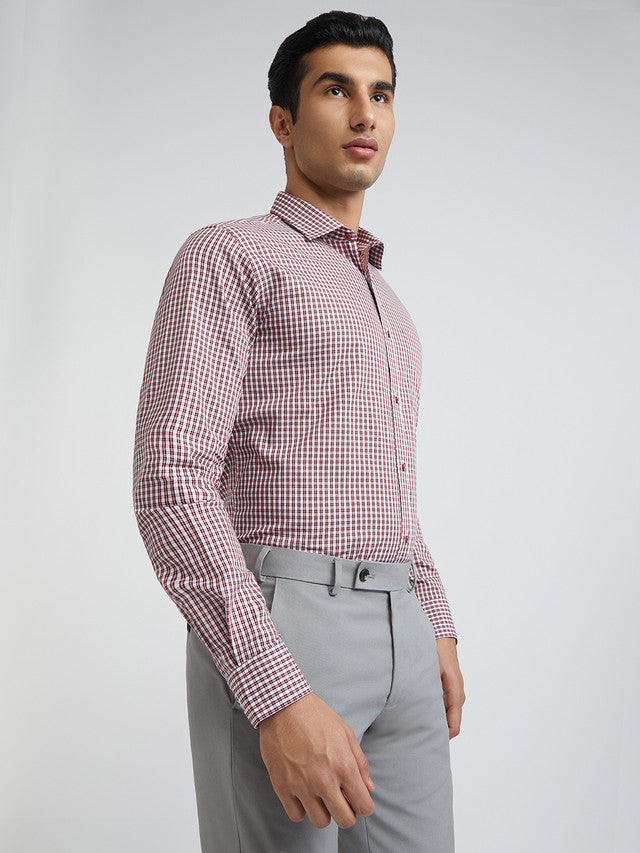 Men Maroon Slim Fit Checks Cotton Shirts