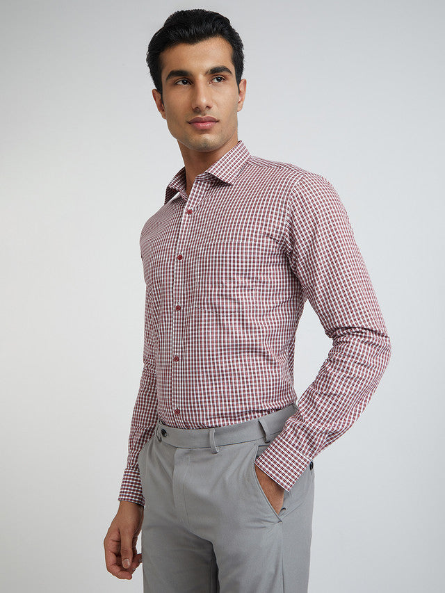 Men Maroon Slim Fit Checks Cotton Shirts