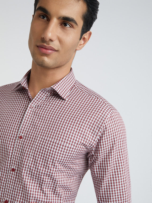 Men Maroon Slim Fit Checks Cotton Shirts