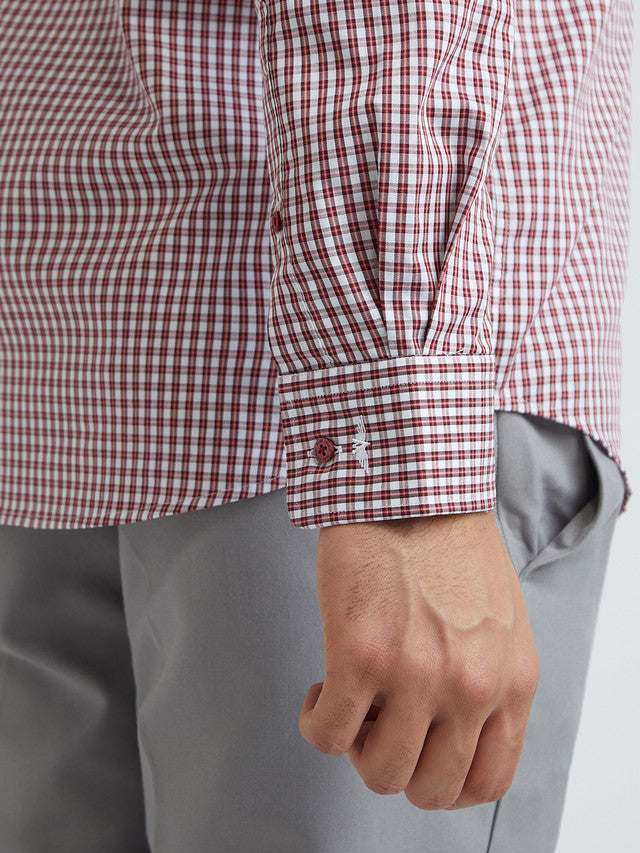 Men Maroon Slim Fit Checks Cotton Shirts