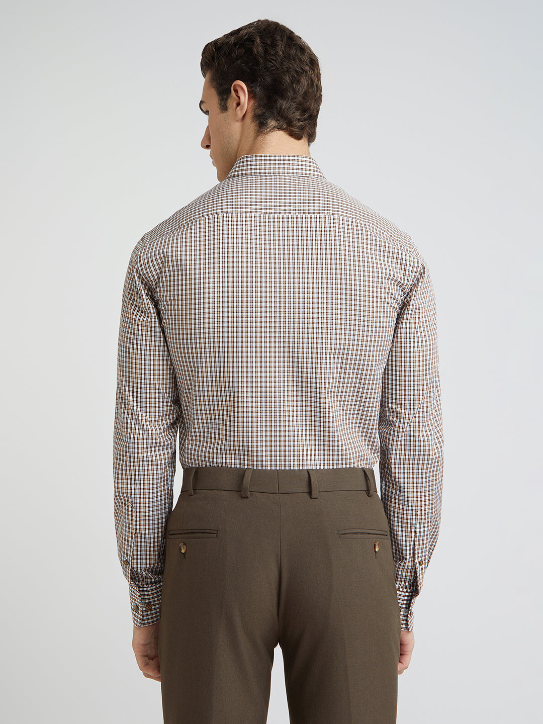 Men Brown Slim Fit Checks Cotton Shirts