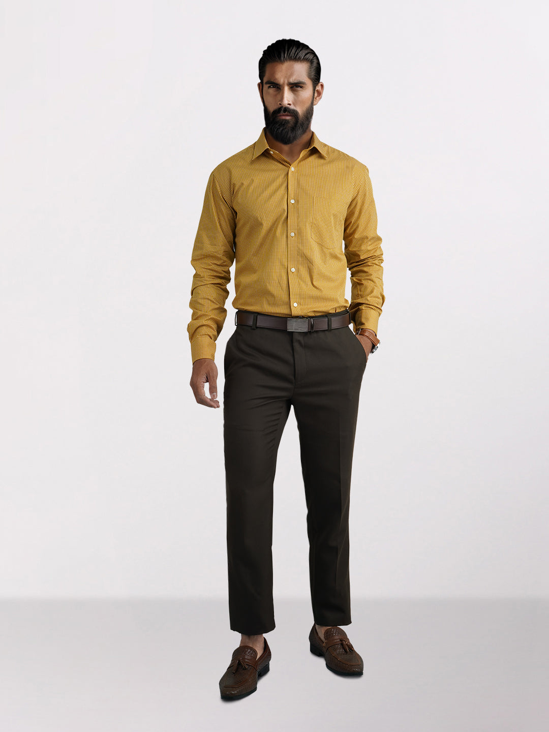 Men Yellow Slim Fit Checks Cotton Shirts