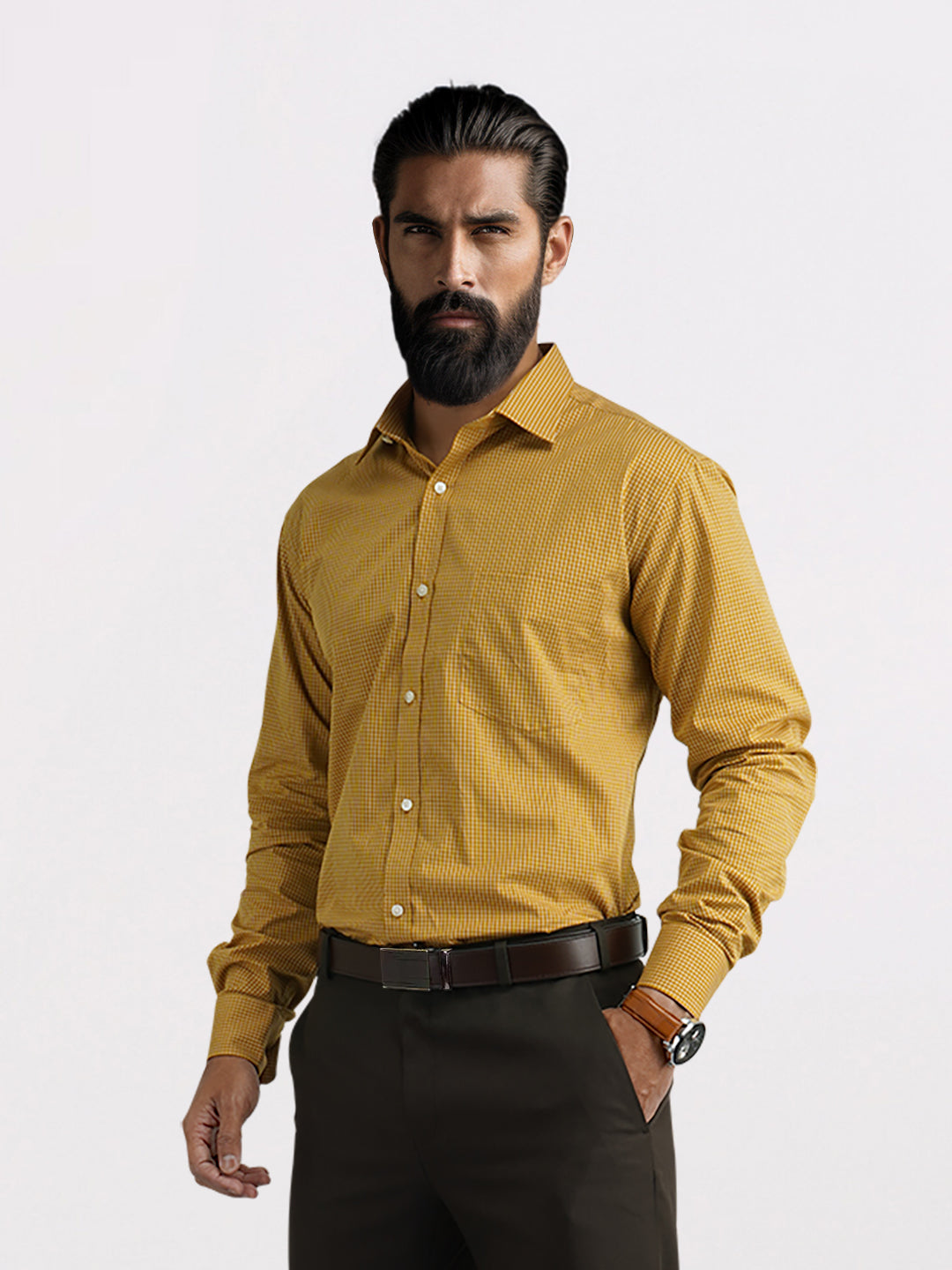 Men Yellow Slim Fit Checks Cotton Shirts