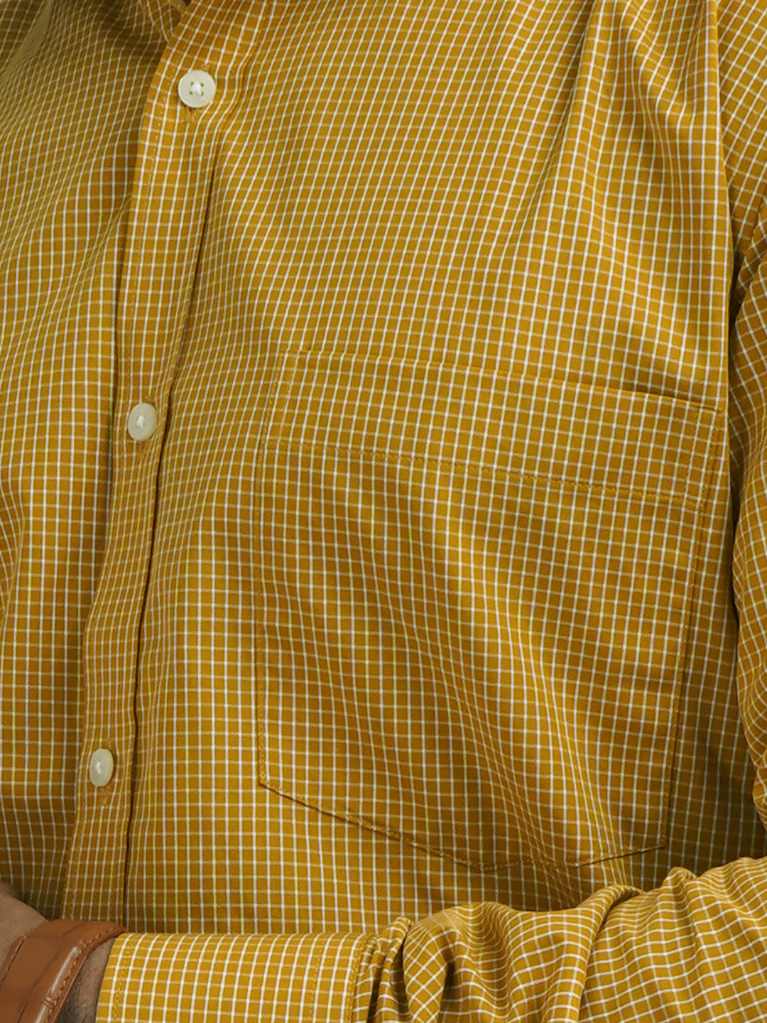 Men Yellow Slim Fit Checks Cotton Shirts