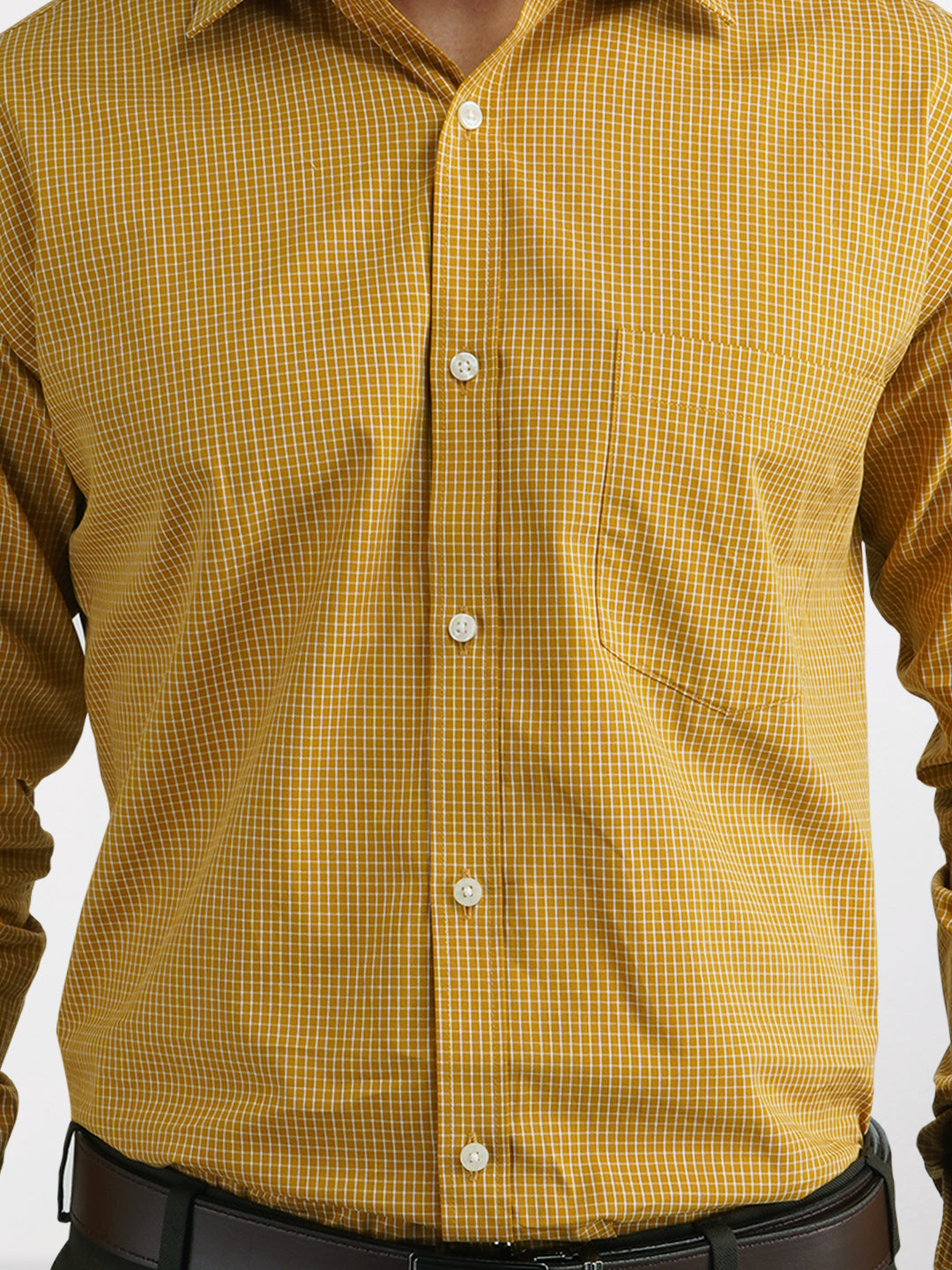 Men Yellow Slim Fit Checks Cotton Shirts