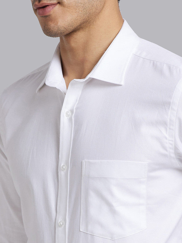 Park Avenue Men White Self Design Slim Fit Full Sleeve Cut Away Collar Shirt