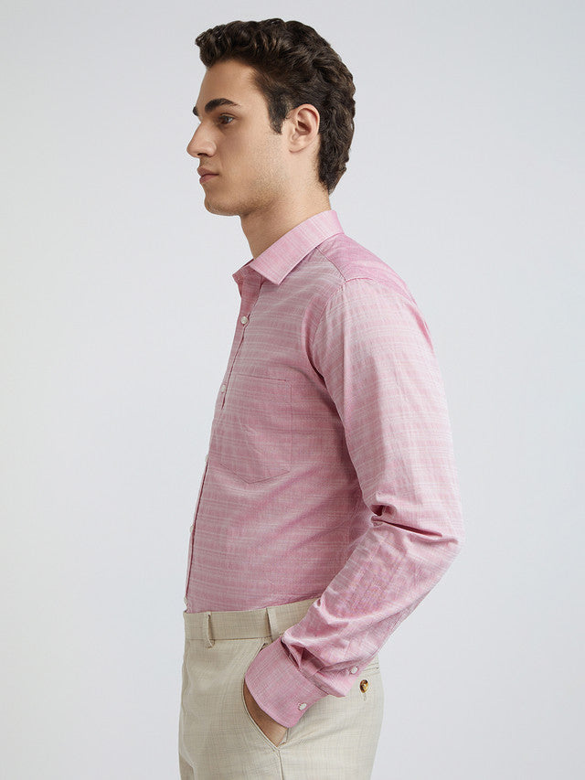 Men Red Slim Fit Stripe Cotton Shirts