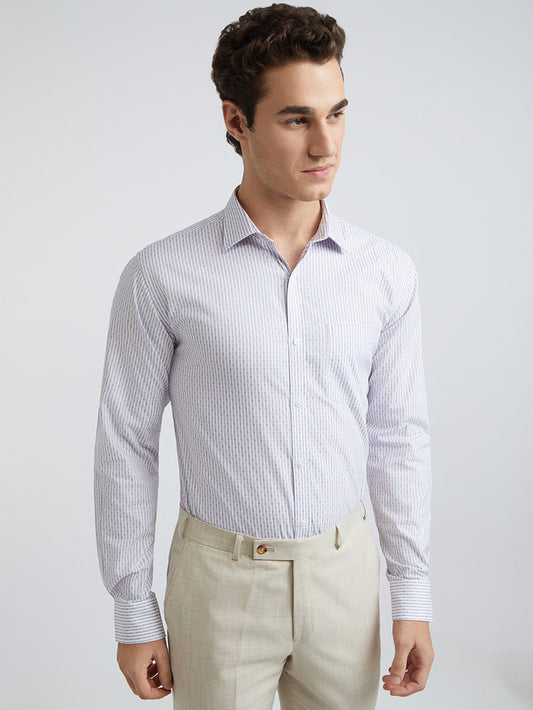 Men Violet Slim Fit Stripe Cotton Shirts