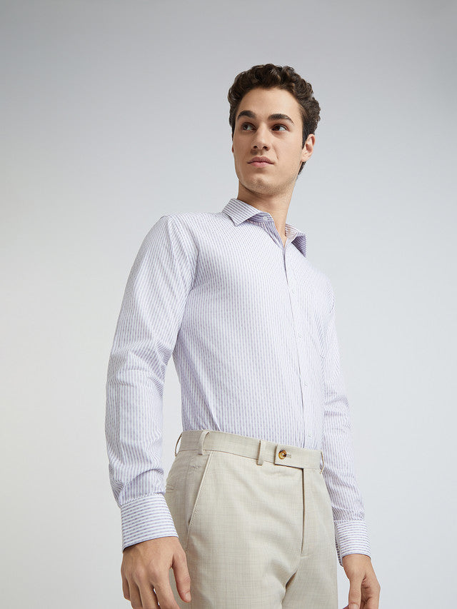 Men Violet Slim Fit Stripe Cotton Shirts