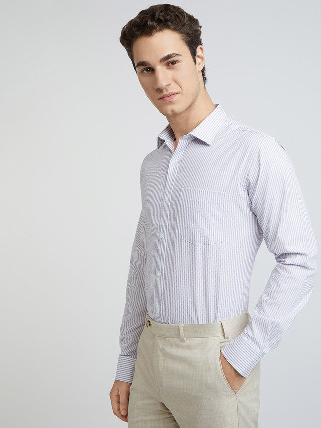 Men Violet Slim Fit Stripe Cotton Shirts