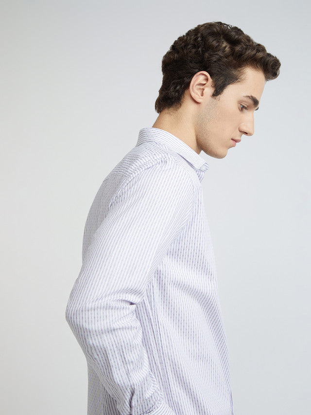 Men Violet Slim Fit Stripe Cotton Shirts