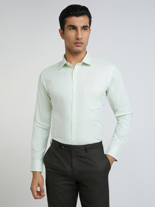 Men Green Slim Fit Structure Cotton Shirts