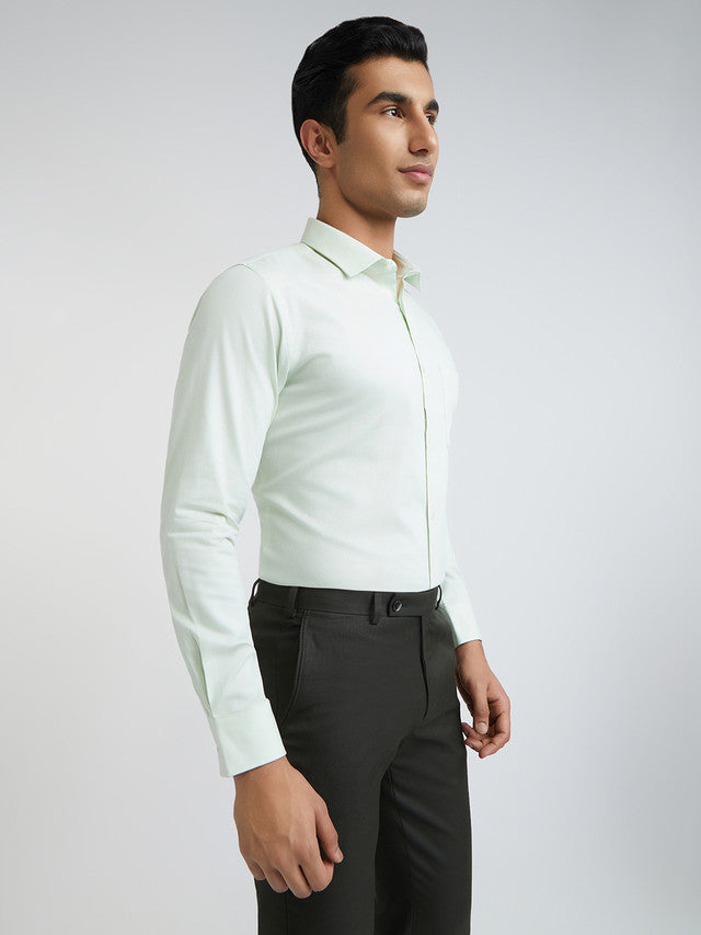 Men Green Slim Fit Structure Cotton Shirts