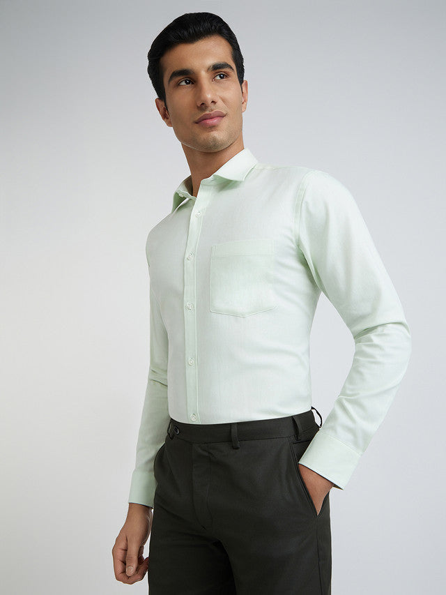 Men Green Slim Fit Structure Cotton Shirts