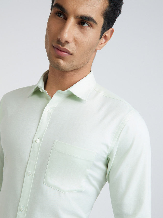 Men Green Slim Fit Structure Cotton Shirts