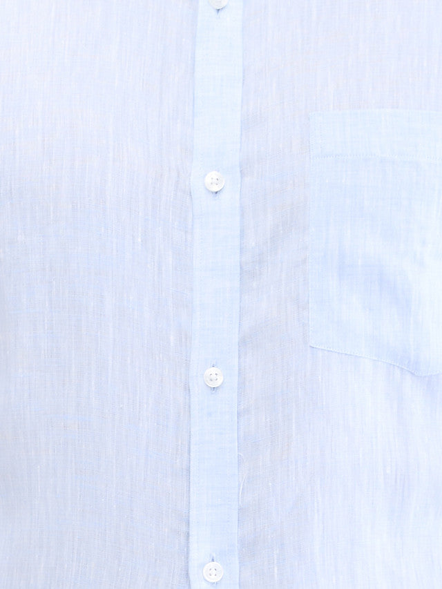 Park Avenue Blue Solid Slim Fit Linen Formal Shirt