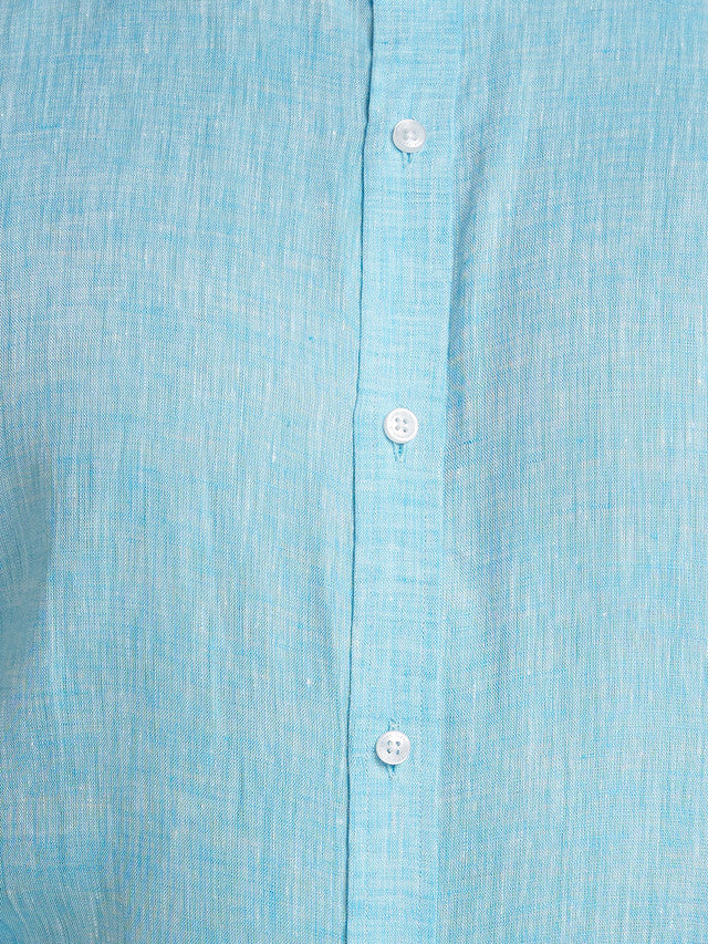 Park Avenue Blue Solid Slim Fit Linen Formal Shirt