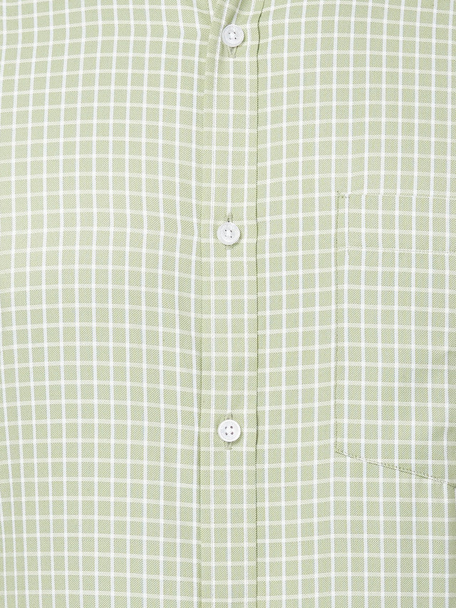 Park Avenue Green Checks Slim Fit Cotton Blend Formal Shirt