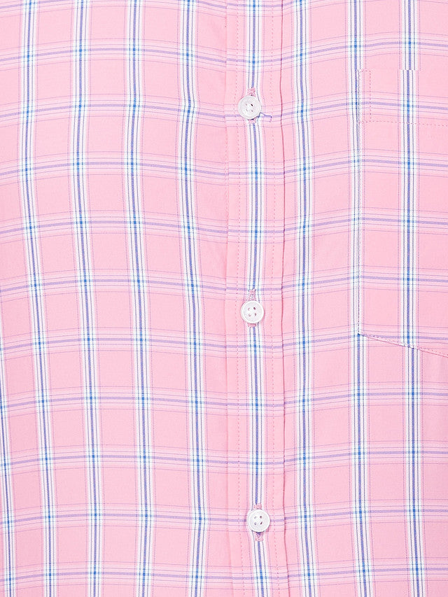 Park Avenue Men Pink Checkered Slim Fit Polyester Blend Formal Shirt