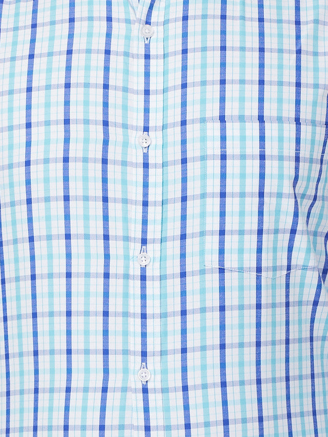 Park Avenue Blue Checks Slim Fit Cotton Blend Formal Shirt