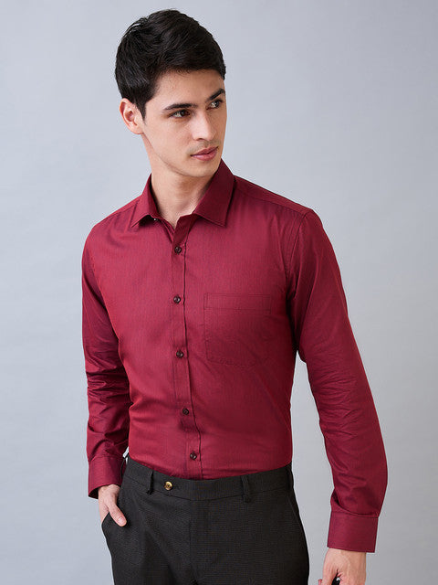 Park Avenue Men Maroon Solid Slim Fit Cotton Blend Shirt
