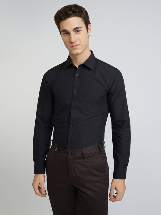 Park Avenue Black Solid Slim Fit Cotton Formal Shirt
