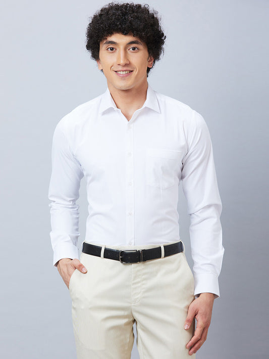 Park Avenue White Structure Slim Fit Cotton Blend Formal Shirt