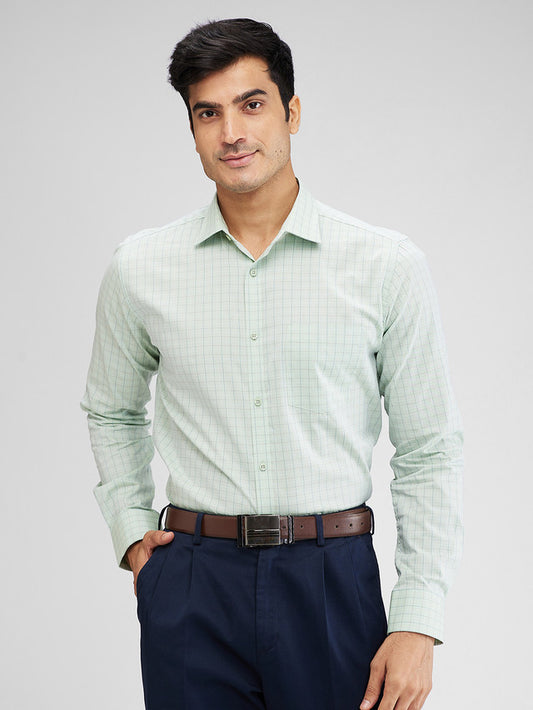 Park Avenue Green Checks Slim Fit Cotton Formal Shirt