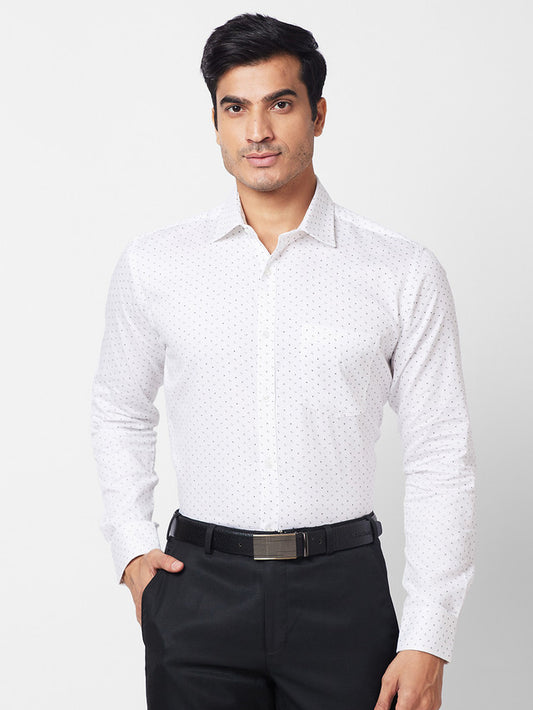 Park Avenue White Printed Slim Fit Cotton Formal Shirt