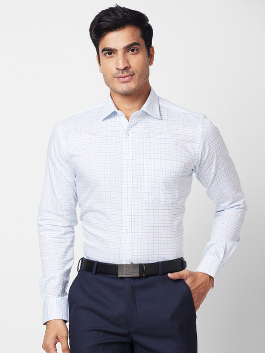 Park Avenue Blue Checks Slim Fit Cotton Formal Shirt