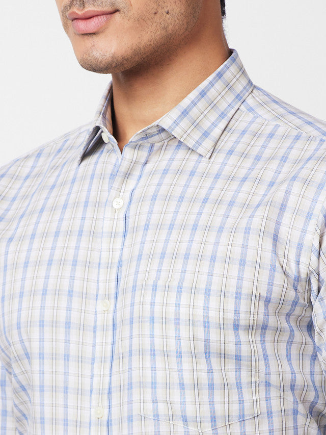 Park Avenue Beige Checks Slim Fit Cotton Formal Shirt