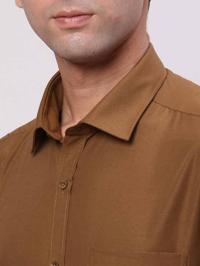 Park Avenue Brown Solid Slim Fit Cotton Blend Formal Shirt