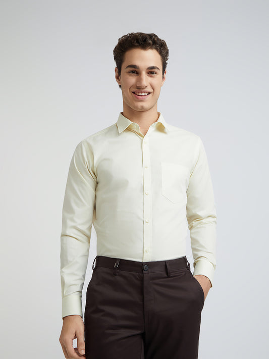 Park Avenue Yellow Solid Slim Fit Polyester Blend Formal Shirt