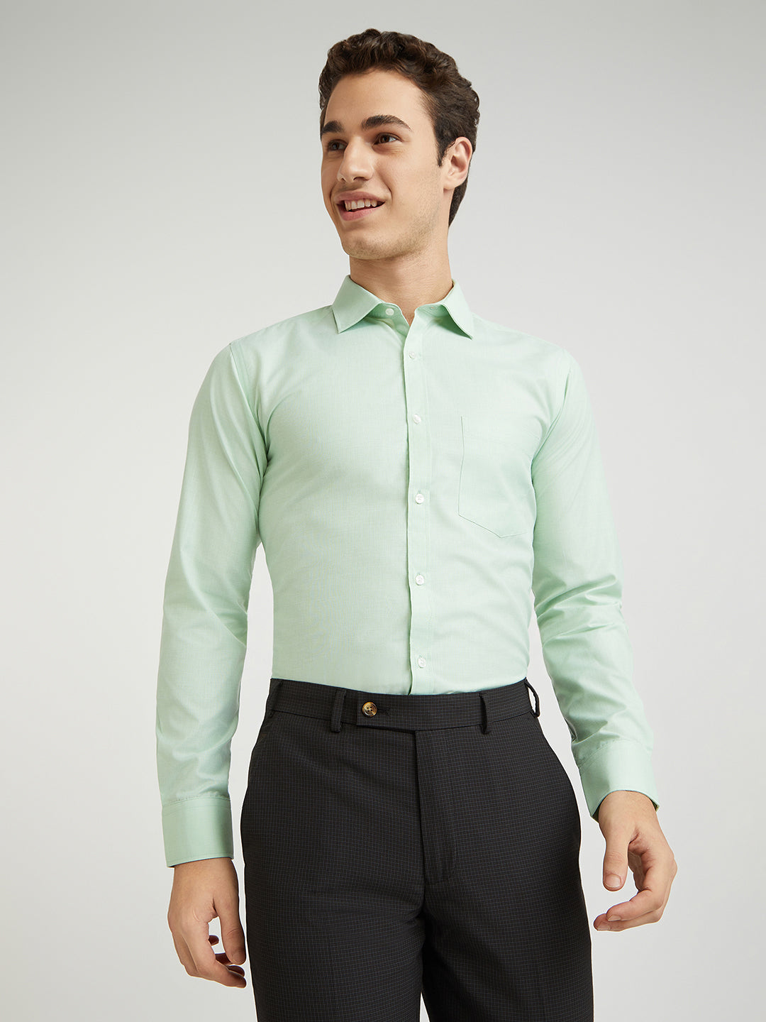 Park Avenue Green Fil-A-Fil Slim Fit Cotton Blend Formal Shirt