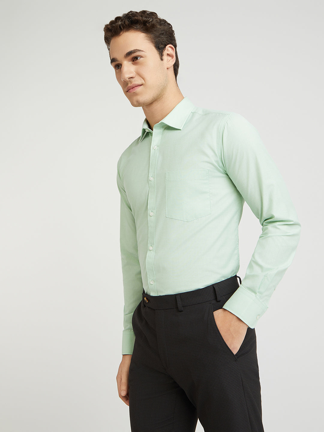 Park Avenue Green Fil-A-Fil Slim Fit Cotton Blend Formal Shirt