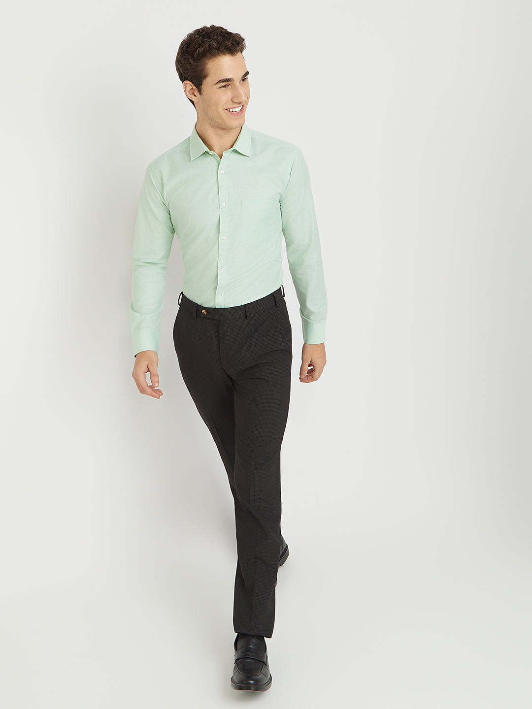 Park Avenue Green Fil-A-Fil Slim Fit Cotton Blend Formal Shirt