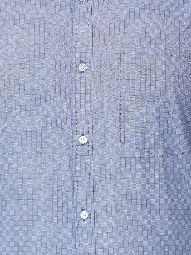 Park Avenue Men Blue Checkered Slim Fit Polyester Blend Formal Shirt