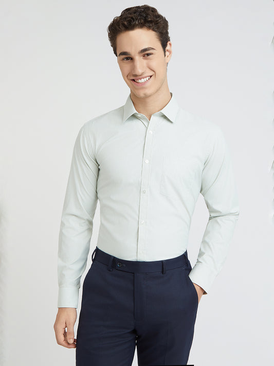 Park Avenue Green Structure Slim Fit Cotton Blend Formal Shirt