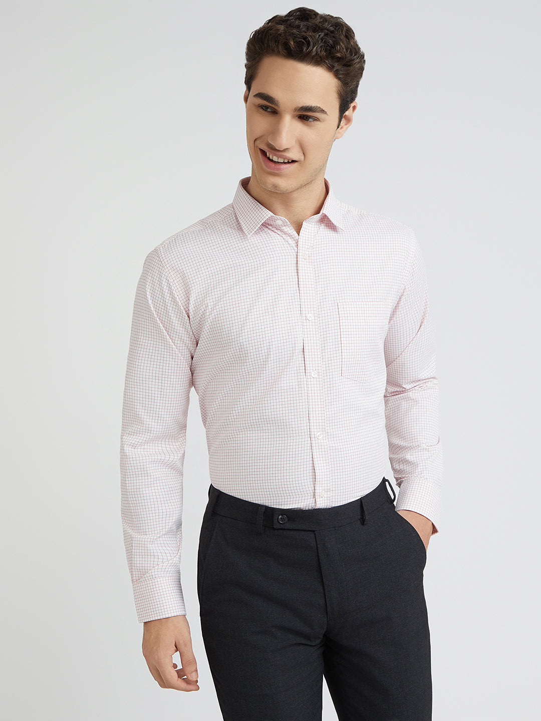 Park Avenue Red Checks Slim Fit Cotton Blend Formal Shirt