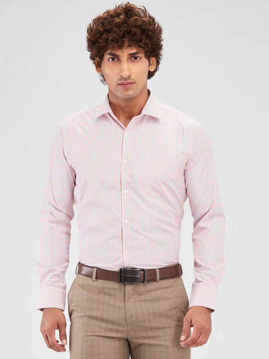 Park Avenue Orange Stripe Slim Fit Cotton Blend Formal Shirt